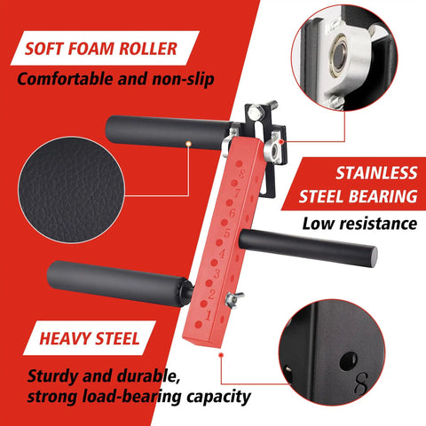 Seated Leg Extension And Curl Machine For Home Gyms, Adjustable Leg Strength Attachment, red frame with foam pads and steel bearing