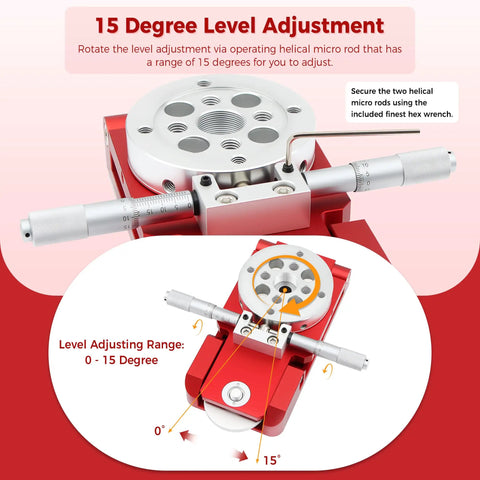Deluxe Finderscope Guide Scope Mount For Telescopes With Quick Alt Azimuth Alignment Rock Solid Red Metal Mount showing 15-degree level adjustment