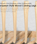 30 Inch Solid Wood Furniture Legs Set Of 4 Unfinished European Style Carved Feet For Sofa Cabinet Wardrobe Table Loveseat