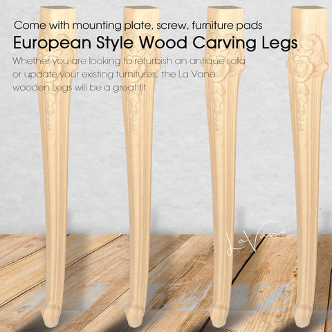 30 Inch Solid Wood Furniture Legs Set Of 4 Unfinished European Style Carved Feet For Sofa Cabinet Wardrobe Table Loveseat