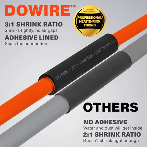 Must-Have Heat Shrink Tubing Kit 3:1 Adhesive Lined Waterproof Marine Grade Black, 180 PCS comparison with non-adhesive tubing