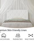 Twin Size Upholstered Platform Bedframe With Iconic Button Tufted Linen Headboard, showing premium linen and memory foam cushioning.