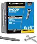 Premium Stainless Marine Deck Screws For Outdoor Wood Projects Inch Size Eight By One And Three Quarters Fastener Pack 172 Pieces 1 Pound Box Rust Resistant Coated 305 Stainless Steel For Faster Driving And Lasting Outdoor Use box and screws.