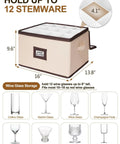 Heavy Duty Wine Glass Storage Box Two Pack With Thick Padded Dividers, holds 12 stemware up to 9 inches tall, beige linen case.