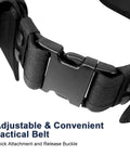 Close-up of Police Security Modular Duty Belt Loadout quick attach buckle, heavy-duty nylon tactical gear for law enforcement.
