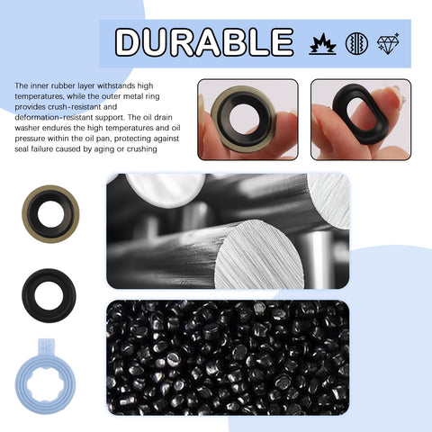 Oil Drain Plug Gasket Set 100 Pcs With 12 Sizes Metal Rubber Crush Washers for M12-M18 close-up durability features