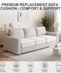 Premium Six Inch Sofa Cushion Insert With High Density Four Layer Memory Foam Couch Replacement Pad on a modern gray sofa.
