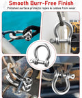 Rock Solid 3/8 Inch 304 Stainless Steel D Ring Tow Shackles Hella Rust Resistant Marine Clevis Hook in use securing ropes.