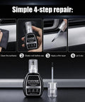Silver Rim Repair Paint Zaps Tough Scratches Scuffs On Wheel Hubs Grilles And Chrome Trim While Delivering A Badass Metallic Finish single 20ml bottle shown in 4-step application guide.