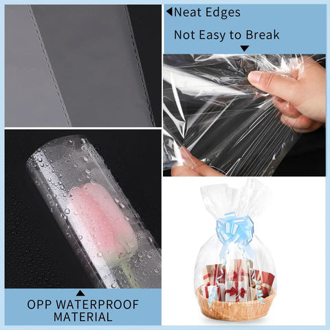 Big 30x40 Inch Clear Cellophane Bags 12 Pack for Gift Baskets and Party Favors, Easy Wraps for Graduation Birthday Baby Shower.