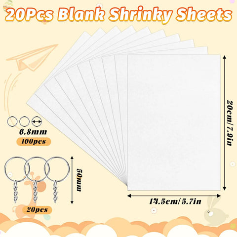DIY Shrink Plastic Keychain Kit With 140 Pieces Shrink Sheets And 120 Accessories, 7.9 By 5.7 Inch Shrinky Dink Paper