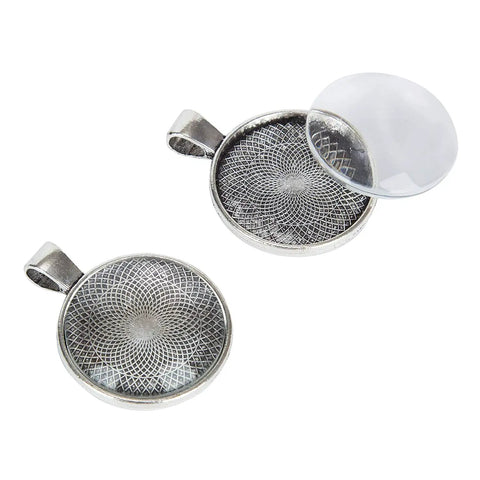 Sixty Piece DIY Resin Making Kit Featuring Five Style Glass Dome Cabochon Pendant Trays For Custom Jewelry Designs Pretty Slick Craft Supply Bundle