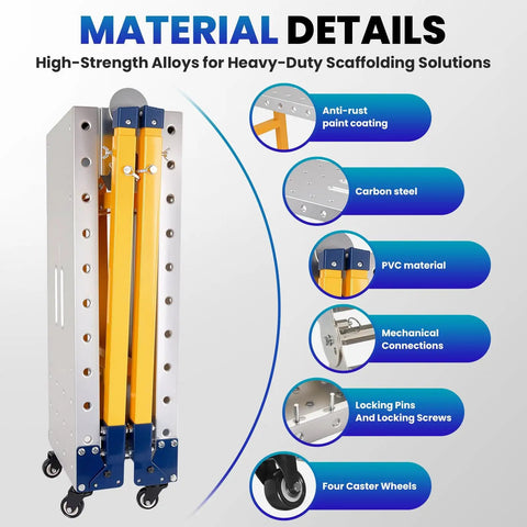 Heavy Duty Portable Folding Welding Table With 1200 Lb Weight Limit And Smooth Operator Adjustable Height Steel Workbench showing material details like carbon steel and anti-rust coating.