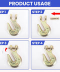 Installation steps for Eight Pack Clevis Grab Hooks Five Sixteenths Inch Grade Seventy Forged Steel with zinc plated finish.