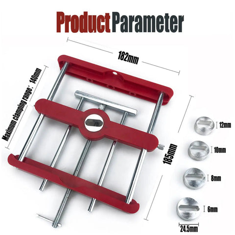 Precision Woodworking Mortise And Tenon Jig With Self Centering Loose Tenon Doweling Kit showcasing red ABS housing, measuring 182mm x 185mm.