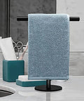 Hand Towel Holder Stand For Bathroom Vanity Countertop Matte Black Finish Free Standing Design with towel in bathroom