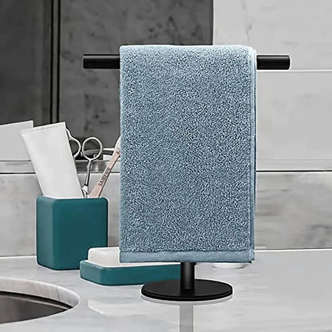 Hand Towel Holder Stand For Bathroom Vanity Countertop Matte Black Finish Free Standing Design with towel in bathroom
