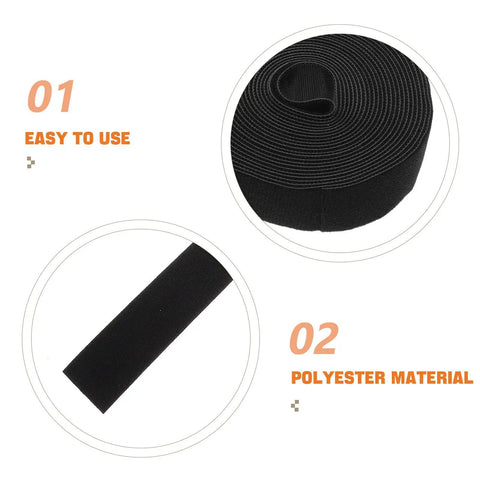 Adjustable Reusable Hook And Loop Cable Ties For Superior Desk Wire Management And Phone Charger Cord Organizing To Keep Your Tech Setup Snazzy And Totally Tidy in black polyester.