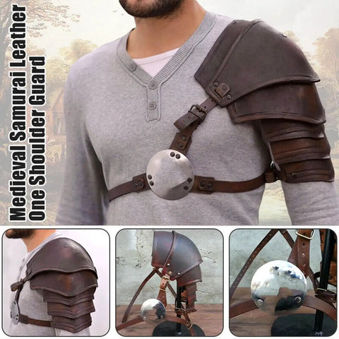 Single Shoulder Pauldron Armor In PU Leather Medieval Viking Gladiator Style With Rivet Detailing For Cosplay LARP And Stage Battles