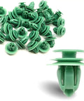 Heavy Duty Nylon Door Trim Panel Fasteners 30 Pack Solid Retainer Clips in green, ideal for secure auto shop panel installation.