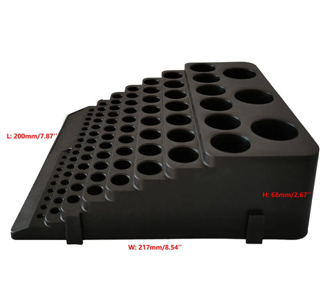 Side view of All In One CNC Tool Storage Case For Milling Cutters Reamers And Drill Bits Organizer, showing durable PP construction with dimensions.