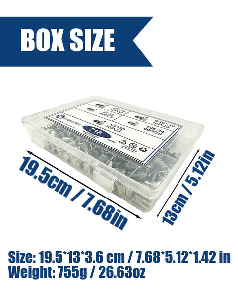 Pro Grade Rivet Nut Kit 216 Pc Stainless Steel Flat Head Riv Nut Assortment Box Dimensions 19.5cm x 13cm x 3.6cm