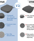 Comparison of thickened two point five inch U shape chair cushion vs thin cushion, highlights premium linen fabric and non-slip silicone