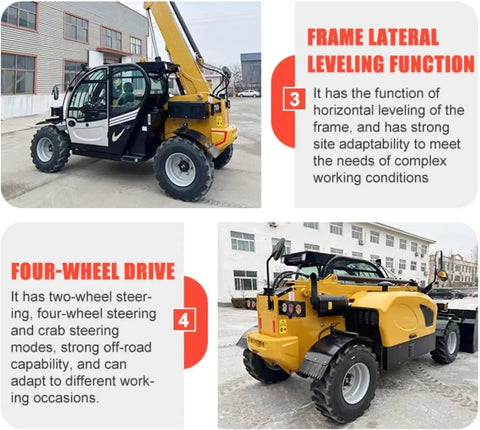 Top Shelf Heavy Duty Telehandler And Telescopic Forklift Built As A 4WD Off Road Workhorse with 4WD and frame leveling features.