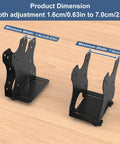 Adjustable Mini PC Mount Bracket showing width adjustment range 1.6cm to 7.0cm, made of black steel for secure mounts.