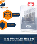 M35 cobalt drill bit set, 19 pcs 1–10 mm, straight shank HSS twist bits in a portable WildBossy case