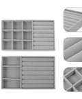 Soft Velvet Jewelry Organizer Tray With Deep Compartments And Ring Holder For Diy Bracelet Making Bead Display Rack two piece set in gray.