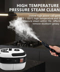Heavy Duty 2500W Handheld Steam Cleaner With 3 Quick Swap Brushes Rapid Heating Portable Steamer used to clean greasy surfaces.