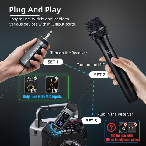 Wireless Karaoke Microphone System For Singing, Crazy Long Range 500ft 150m, dual cordless mic setup instructions