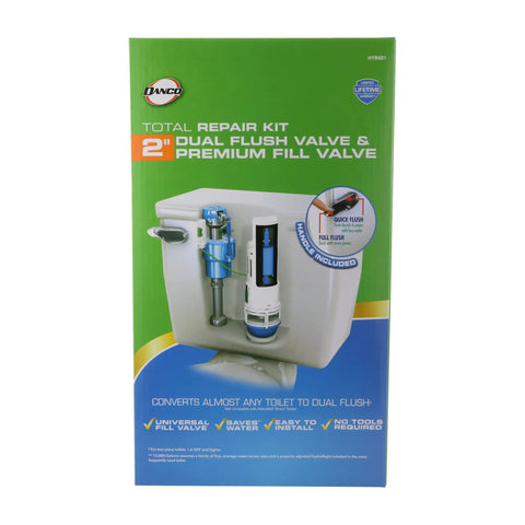 Packaging for HydroRight Universal Water Saving Toilet Repair Kit With Dual Flush Valve And Lever Handle White Easy Drop In