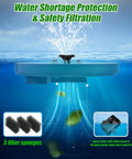 Upgraded 100 Percent Glass Solar Fountain With 3.5W Pump Built In 2000mAh Battery Seven Nozzles And Four Fixers in action, highlighting filtration and water protection features.