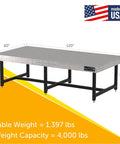 Badass Heavy Duty Welding Fixture Table With Laser Etched Two Inch Grid And Sixteen Millimeter Clamp Holes Precision Leveling Feet Ten By Five Foot Steel Workbench Made In Usa, 120x60 inches, 4000 lbs capacity.