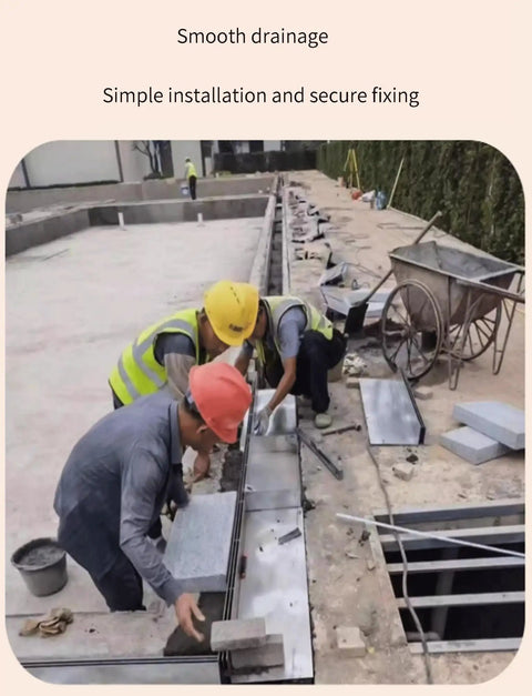 Installation of stainless steel trench drain system for patios and walkways, waterproof channel drain kit for outdoor use