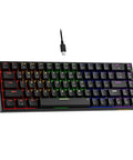 Compact 60 Percent Wired Mechanical Gaming Keyboard With 68 Keys And Separate Arrow Layout Thick Tactile Switches Deliver Straight Fire Typing Vibes Tight Black Chassis with RGB lighting.