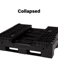 Kickass Workhorse Industrial Grade Collapsible Bulk Box With 1700 Pound Capacity And Four Way Forklift Access For Warehouse Material Handling And Retail Storage Made In Usa, collapsed view.