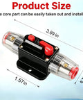 100 Amp Manual Reset DC Circuit Breaker Built Tough For 12V To 48V Systems shown with dimensions 3.89in x 1.57in x 0.78in.