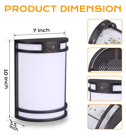 Three Color Indoor Outdoor Motion Sensor LED Wall Light With 3000K 4000K 5000K Selectable Temperatures dimensions and details