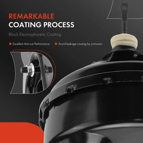 Heavy Duty Vacuum Brake Booster Fits Buick Allure Century Lacrosse Regal Chevy Impala 2000 Through 2009 V6 35 Liter 36 Liter 38 Liter Direct Swap view of black electrophoretic coating detail.