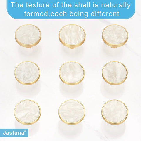 Round Gold Cabinet Knobs Set Of Twelve, One And A Quarter Inch Pearl Bead Drawer Pulls In Brushed Brass on white background