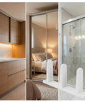 Four Pack Sliding Closet Door Floor Guide Set Built To Last With Universal ABS Bottom Guides Fit One And Three Eighths Inch Doors Complete Track Kit With Screws For Easy No Fuss Cabinet Installation White, white floor guide for sliding closet door