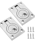 Set Of 2 Flush Mount Ring Pull Handles In Stainless Steel 304 with screws, 2.5 by 1.8 inches, ideal for cabinets and marine access