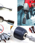 Impact Socket Adapter Set For Drill 1/4 3/8 1/2 Inch, Pro Grade Nut Socket Driver Adapters With Holder And Ratchet Wrench shown in use