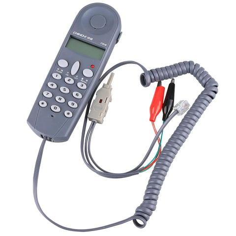 Phone Line Tester Kit for Linemen With Three Plug Types, Grab And Go Cable Set With Connectors And Joiner, FSK And DTMF Caller ID, Easy On Off Hang Up Button, Quick Line Fault Check Tool for Field Work, gray handheld tester