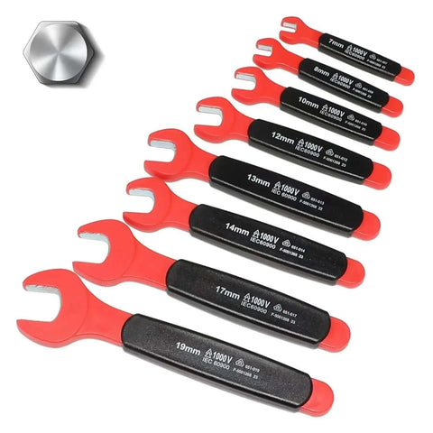Pro Grade 36 Piece Insulated Socket Wrench Set Featuring 1000 Volt Safety Protection And Half Inch Drive Deep Sockets; insulated wrenches with red handles.