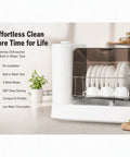 Straight Up Portable Countertop Dishwasher With Built In Reservoir And 360 Degree Rotary Spray for easy dish cleaning on kitchen countertop.