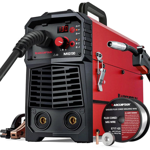 130 Amp MIG Welder With Flux Core, Lift TIG And Stick 3 In 1 Portable Inverter Gasless Welder, Synergy Control, 110V, Weld Gun